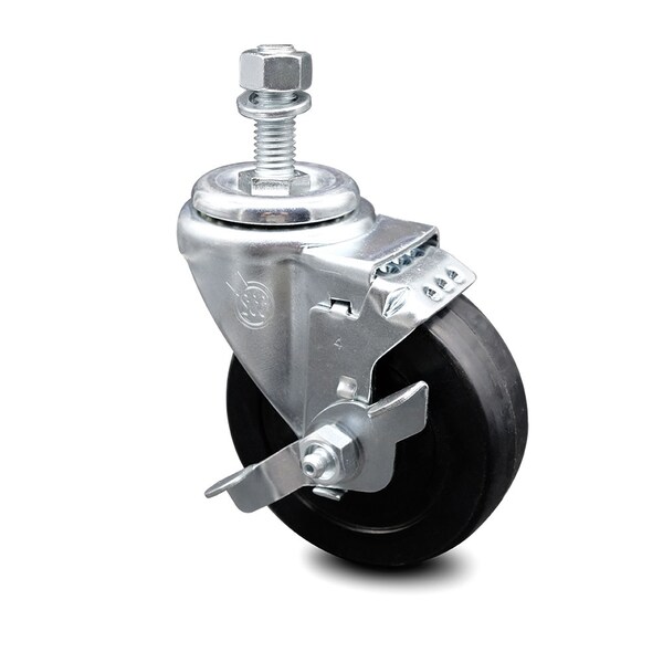 4 Inch Soft Rubber Wheel Swivel 12mm Threaded Stem Caster with Brake SCC